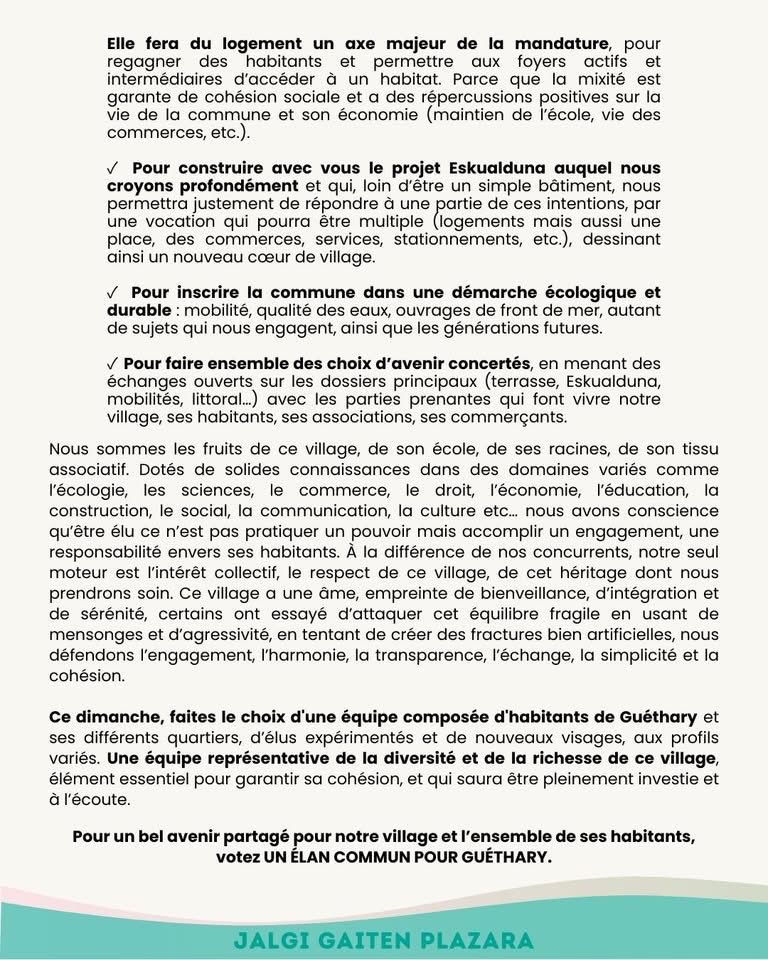 eveaulong's tweet photo. Dimanche 15 mars nous voterons pour une équipe et pour un mandat de 6 ans ! Loyauté, expérience et sincérité du programme c’est 👈             #unelancommunpourguethary #guethary #municipales2026 https://t.co/XqBLQdRBzD