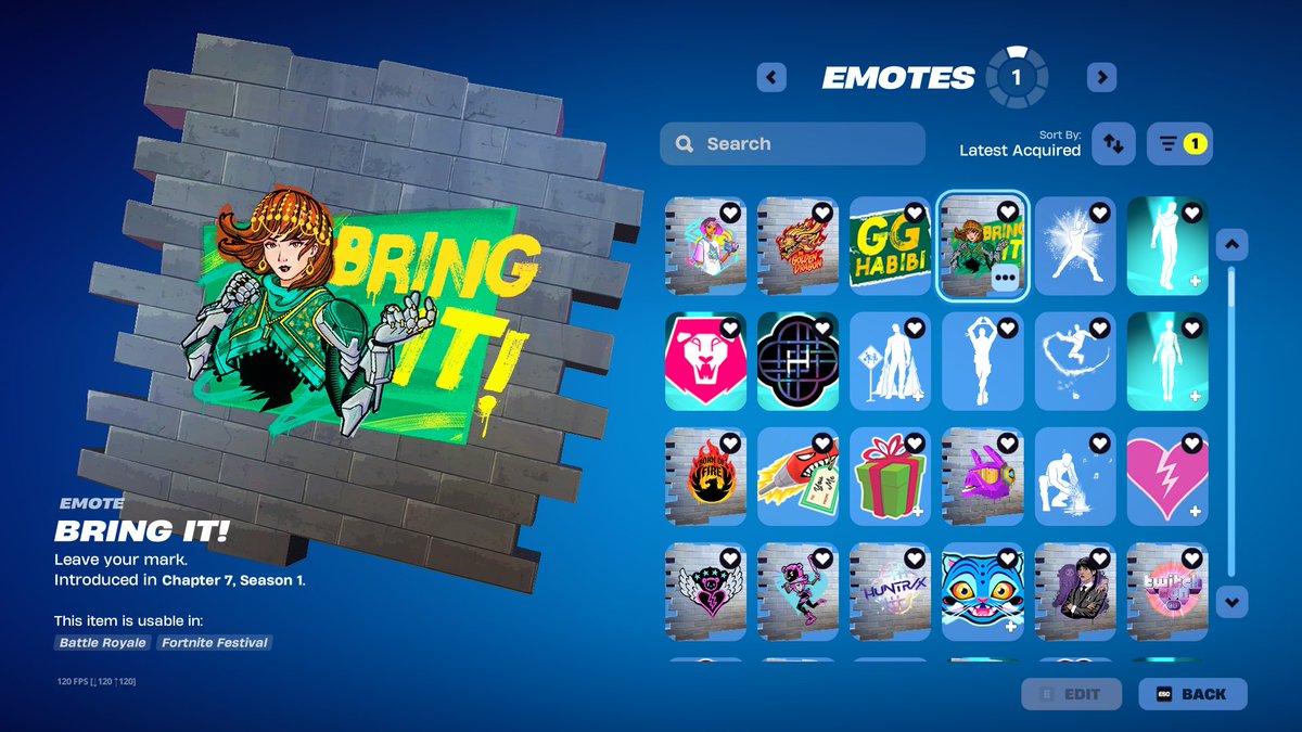_Trotuman's tweet photo. People are struggling to get a “Bring it!" (Spray) or “Love the Game" (Emoticon) code, but I got mine easily through challenges #Fortnite https://t.co/P7eAYdUHSb