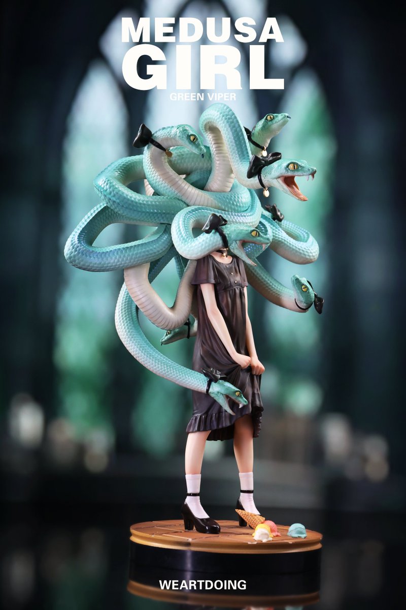 WeArtDoing's tweet photo. From the fairy-tale world of @o10fu, WeArtDoing unveils【Medusa Girl-Green Viper】.
Soft green hues conceal a restrained tension.
Beauty lingers, but something sharper waits beneath.

#animegirl #arttoy #designertoy #fairy #weartdoing #OC #CharacterDesign #ConceptArt #medusa #メデューサ #神話 #ダークファンタジー