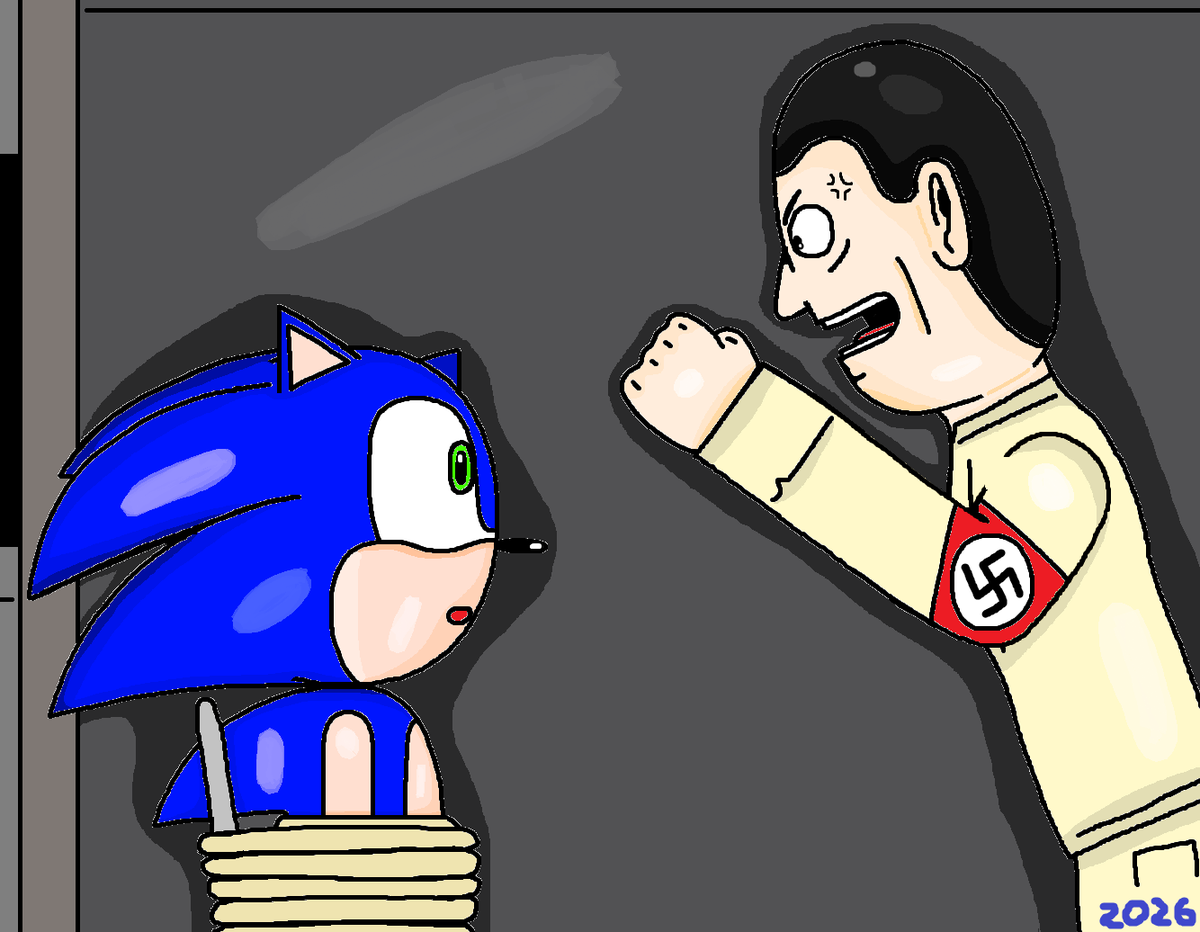 <a href="/AndrewC70136680/">Andrew Clark</a> A remake/artistic interpretation of the scene in AvidSonicFan's SONIC'S SPACE ADVENTURES AGAINST HITLER episode six where Goebbels yells at a hostage Sonic. The propaganda minister sure is mad.