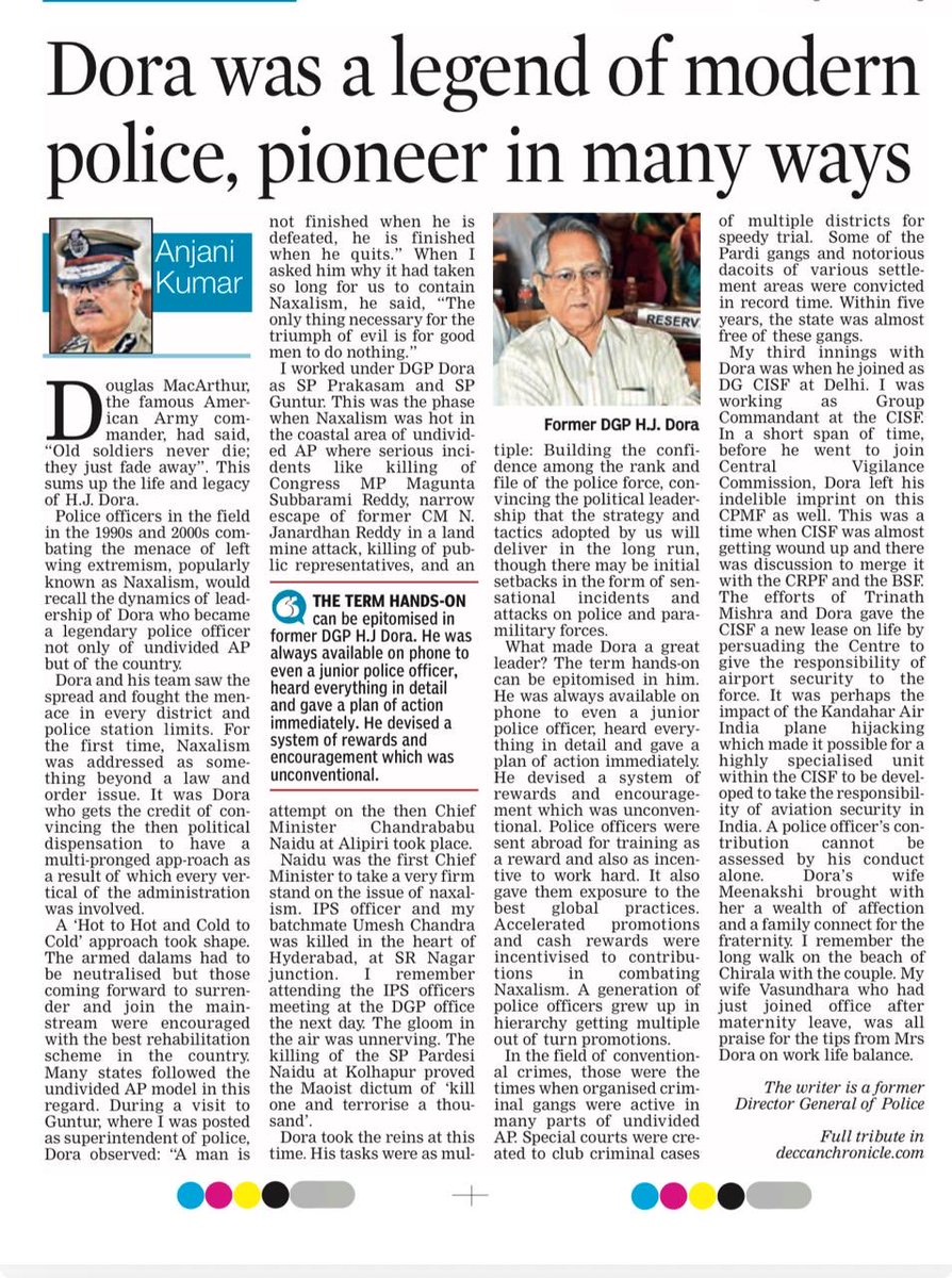 Nimmabhaskar22's tweet photo. This is called Leadership in Tough Times. An Inspiring Reading for younger officers from my dear Friend and batchmate Anjani Kumar, IPS former Commissioner of Police , Hyderabad and DG&amp;IGP, Telengana for the Legendary Police Leader Sh H J Dora, IPS. https://t.co/e85Io6dp3f