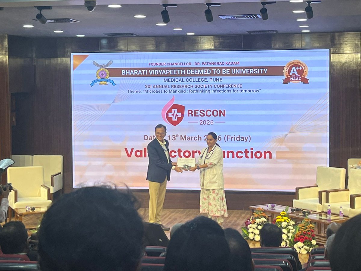 Whira_org's tweet photo. 🌟 Highlights from XXI RESCON 2026 at Bharati Vidyapeeth, Pune (12-13 Mar): Microbes to Mankind
Dr. Nayantara Shenoy wins 1st Faculty Prize for E-Poster (“Hip Pain Mystery”) &amp; Oral (“Tofacitinib in JDM Calcinosis”)! 🎉 https://t.co/Py5iJE2Onb