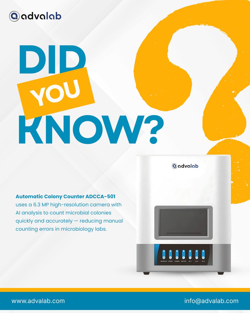 AdvalabSupply's tweet image. Automatic Colony Counter ADCCA-501 delivers fast and accurate microbial colony counting with AI analysis and high-resolution imaging for laboratory applications.

info@advalab.com

advalab.com/automatic-colo…

#Advalab #AutomaticColonyCounter #MicrobiologyLab #LabEquipment