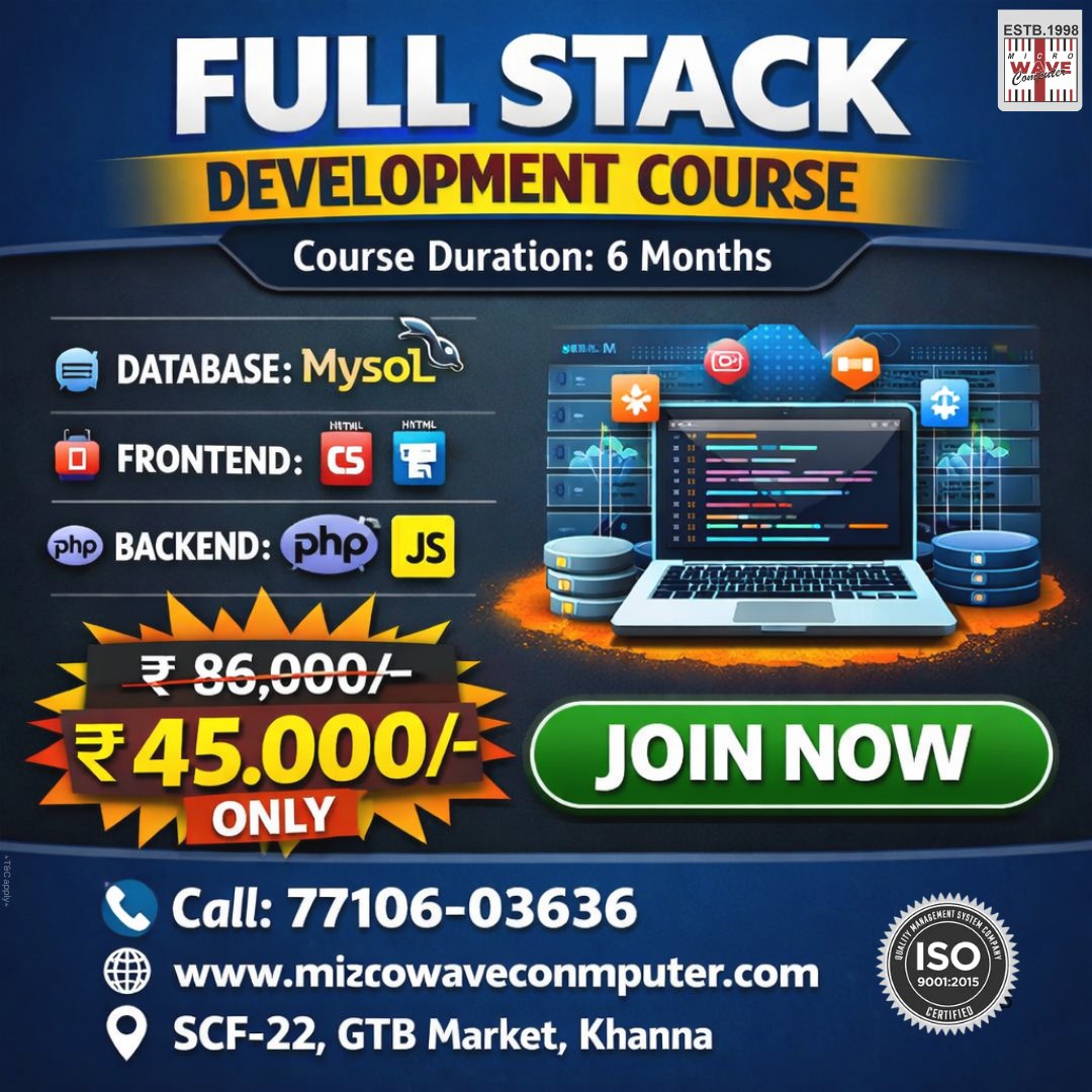mwc_98's tweet image. 💻 Learn Full Stack Development and become a complete web developer. 
🌐 Master HTML, CSS, JavaScript, and backend technologies. 

📲Call for more information- 99885- 00936 
📌SCF-22, GTB Market, Khanna

#fullstackdevelopment #fullstackdeveloper #microwavecomputer #khanna