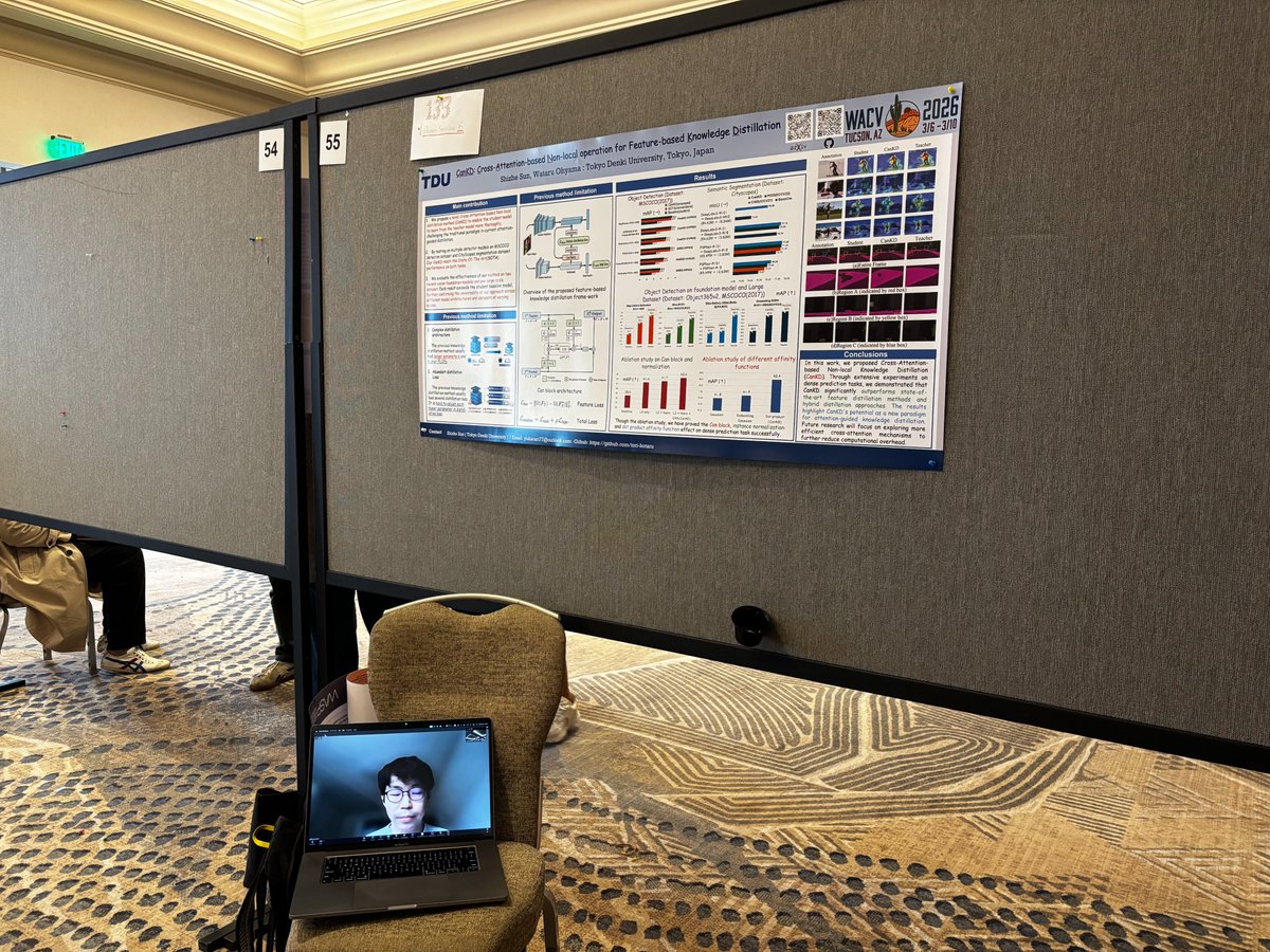 patternlab_TDU's tweet photo. 2026年3月6日〜10日に米国アリゾナ州ツーソンで開催された国際学術会議 WACV2026 (The IEEE/CVF Winter Conference on Applications of Computer Vision 2026)にて研究発表 “CanKD: Cross-Attention-based Non-local operation for Feature-based Knowledge Distillation” を行いました https://t.co/p1TxW1ZIPQ