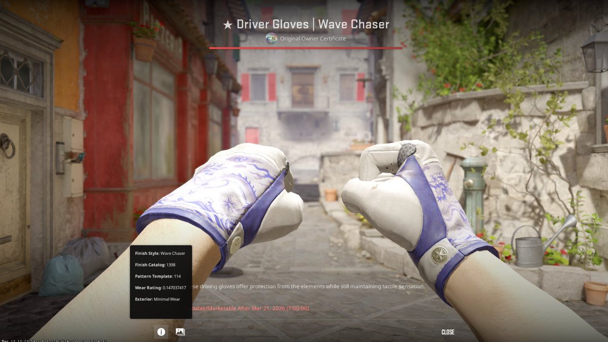 gibz141's tweet photo. I pulled Wave Chaser (MW) gloves yesterday 3/13/26. Add my steam or discord if you are interested in them when they are tradeable :)  
CHECK SHOWCASE ON PROFILE: https://t.co/OIWVvyzyaI 
DC: g1bz41 
#cs2 #csgo #gloves #trading #skins #DeadHand https://t.co/dmQmyGEkmg