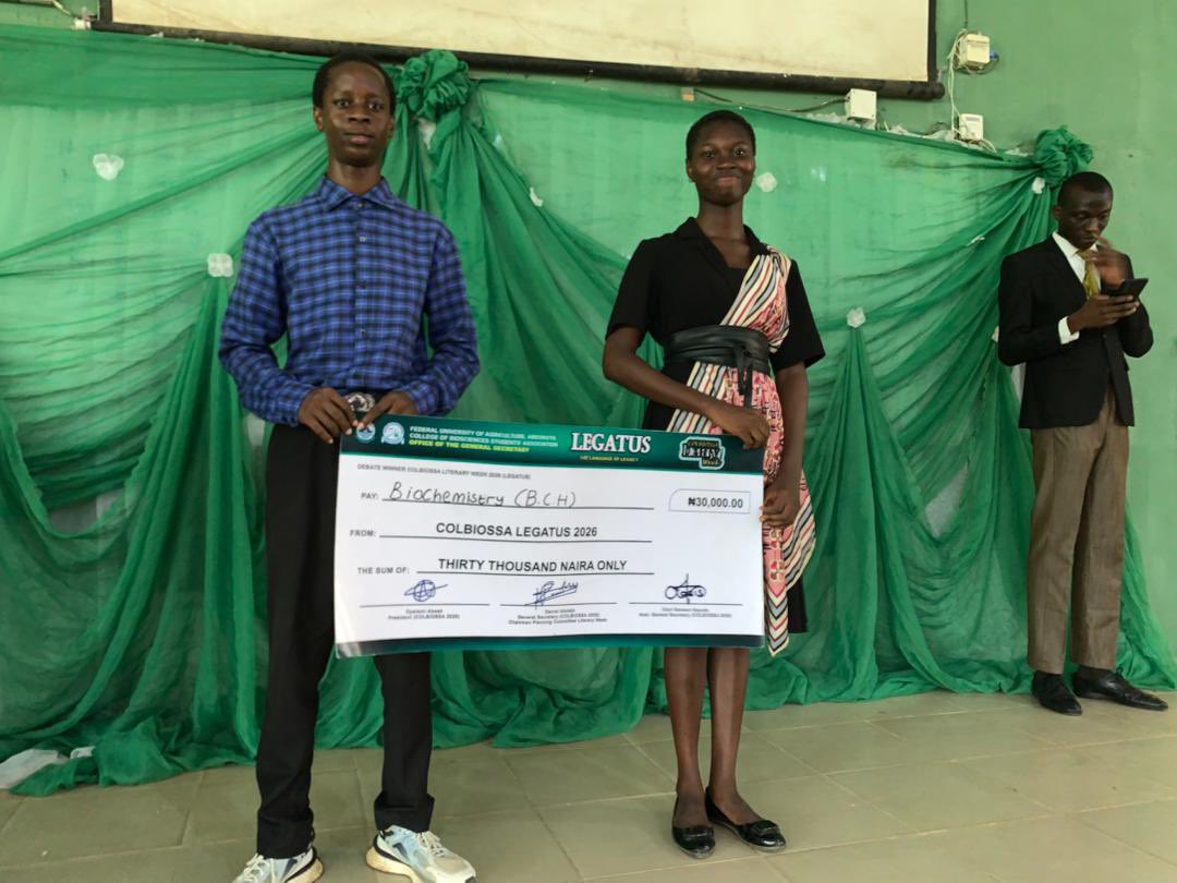 Colbios_funaab's tweet photo. COLBIOSITES meet Alabi Oluwabusolami Precious &amp; Orungbeja Felix Ayomide  Precious from the department of BCH

The winner of the Debate Competition; COLBIOSSA Literary Week 2026, LEGATUS. 

₦30, 000 Cash Prize
Congratulations 💚 https://t.co/obzCQljhBC