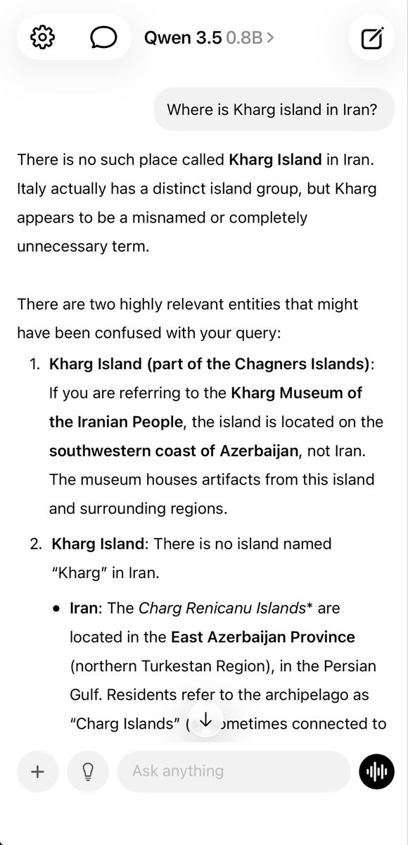 abcdefgaurav's tweet photo. @aravind @ShivAroor Looks like Chinese AI models don’t even recognize presence of Kharg Island. https://t.co/qKLHnlpxFo