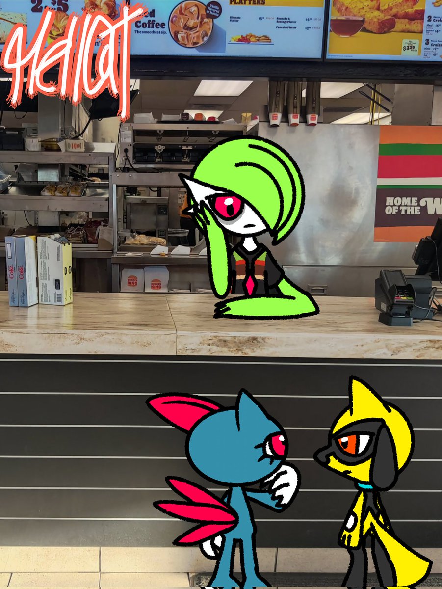 It's been five minutes. Are you going to order yet??
#Pokemon #pokemonfanart
#Sneasel #Riolu #Gardevoir
#ニューラ #リオル #サーナイト
#BurgerKing