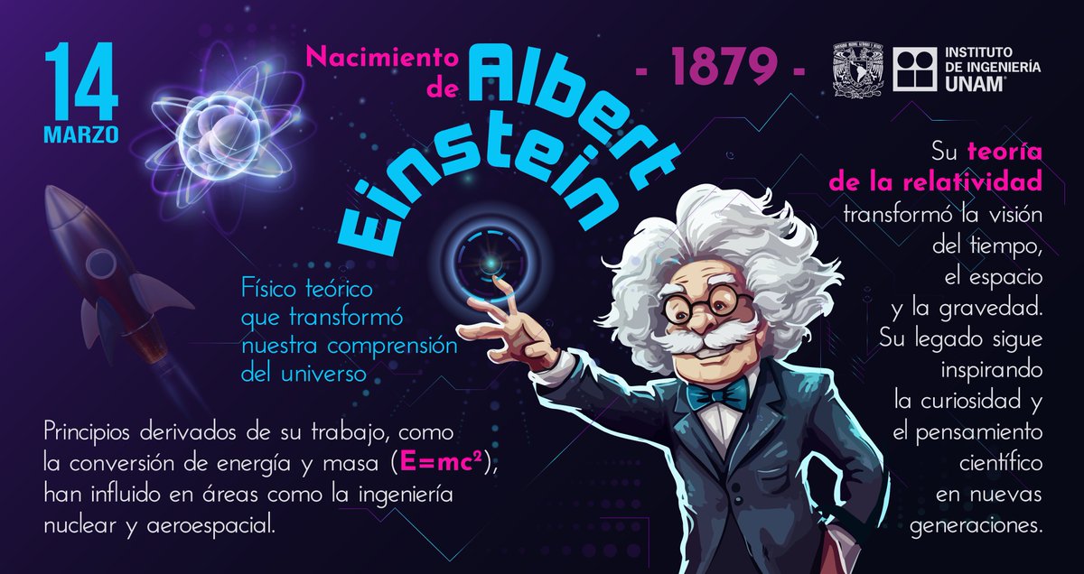 IIUNAM's tweet image. Hoy conmemoramos el natalicio de Albert Einstein (1879), uno de los científicos más influyentes de la historia.

Su Teoría de la Relatividad cambió para siempre nuestra comprensión del universo. 🌌

#Einstein #Ciencia #Física #HistoriaDeLaCiencia