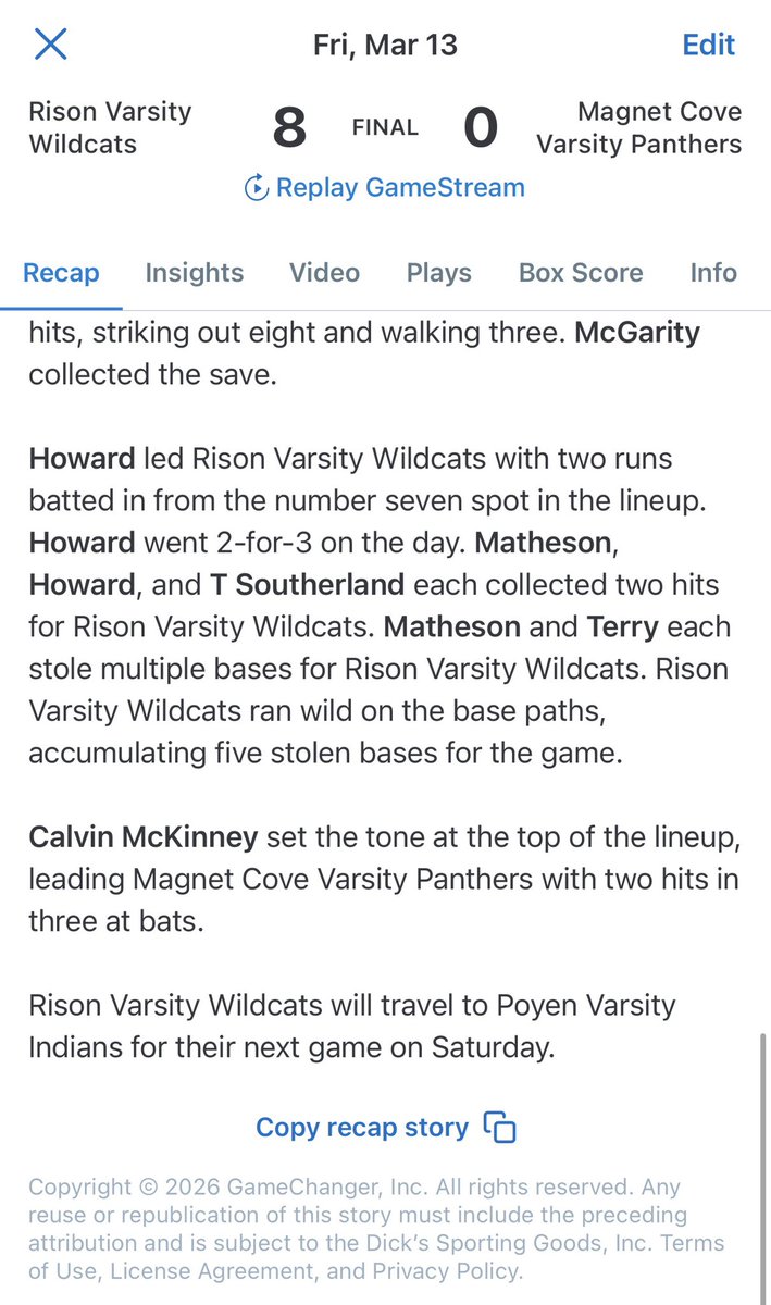 Rison Wildcat Baseball tweet media