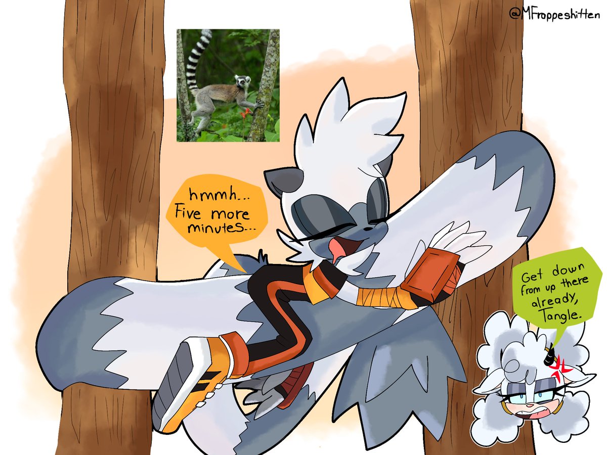 silly lemur acting like one 😝

#tanglethelemur #sonicidw #lanolinthesheep #jewelthebeetle #whisperthewolf