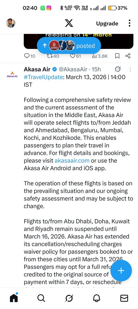 spadiya's tweet photo. @AkasaAir See what u have mentioned passengermmay optnfor full refund .. but you have not given me full refund are you making fool to. Us https://t.co/wSfwnB8vHO