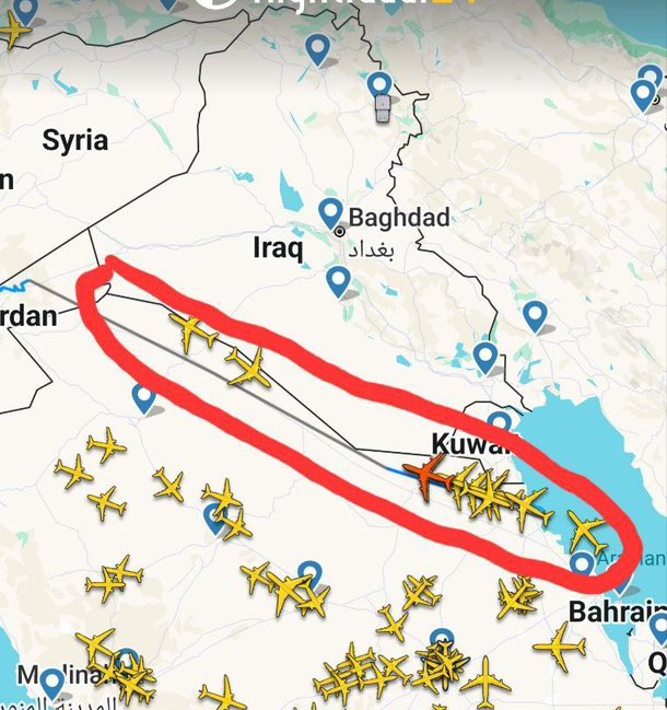 cirnosad's tweet photo. If the KC135 wasn't shot down over Iraq, why are the refuelling jets avoiding Iraqi airspace now? https://t.co/83IfRvwc0G