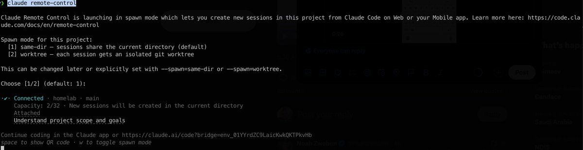 jor_valdi's tweet photo. Just tested it, Really nice!

You need to run "claude remote-control" on your computer then you can start sessions on the mobile app https://t.co/5gXBTZQR23