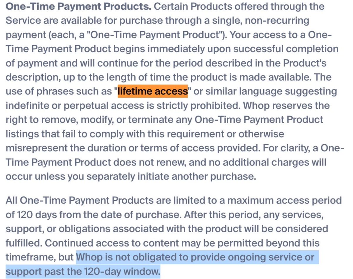 Heads up any group on Whop selling lifetime access is: 1. Violating ...