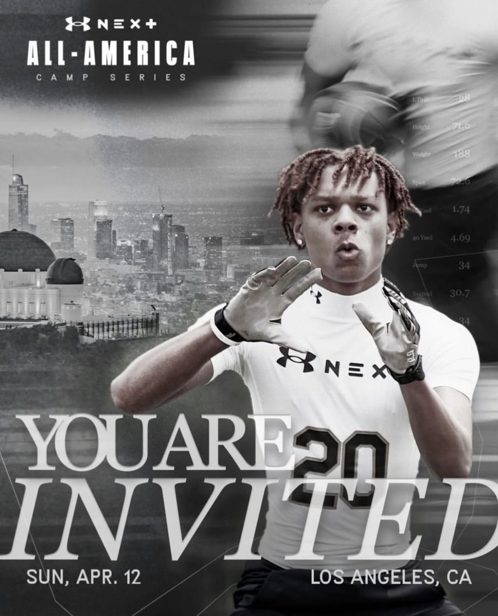 So blessed to be invited to the Under Armor All-American camp series!! 
#UANext <a href="/TheUCReport/">Billy Tucker</a> <a href="/CraigHaubert/">Craig Haubert</a> <a href="/DemetricDWarren/">Demetric D. Warren</a> <a href="/TomLuginbill/">Tom Luginbill 🇺🇸 🏈</a> <a href="/BrandonHuffman/">Brandon Huffman</a> <a href="/TEAMTOARECRUITS/">TEAM TOA</a> <a href="/ThsWarriorfball/">Coach Echaves</a>