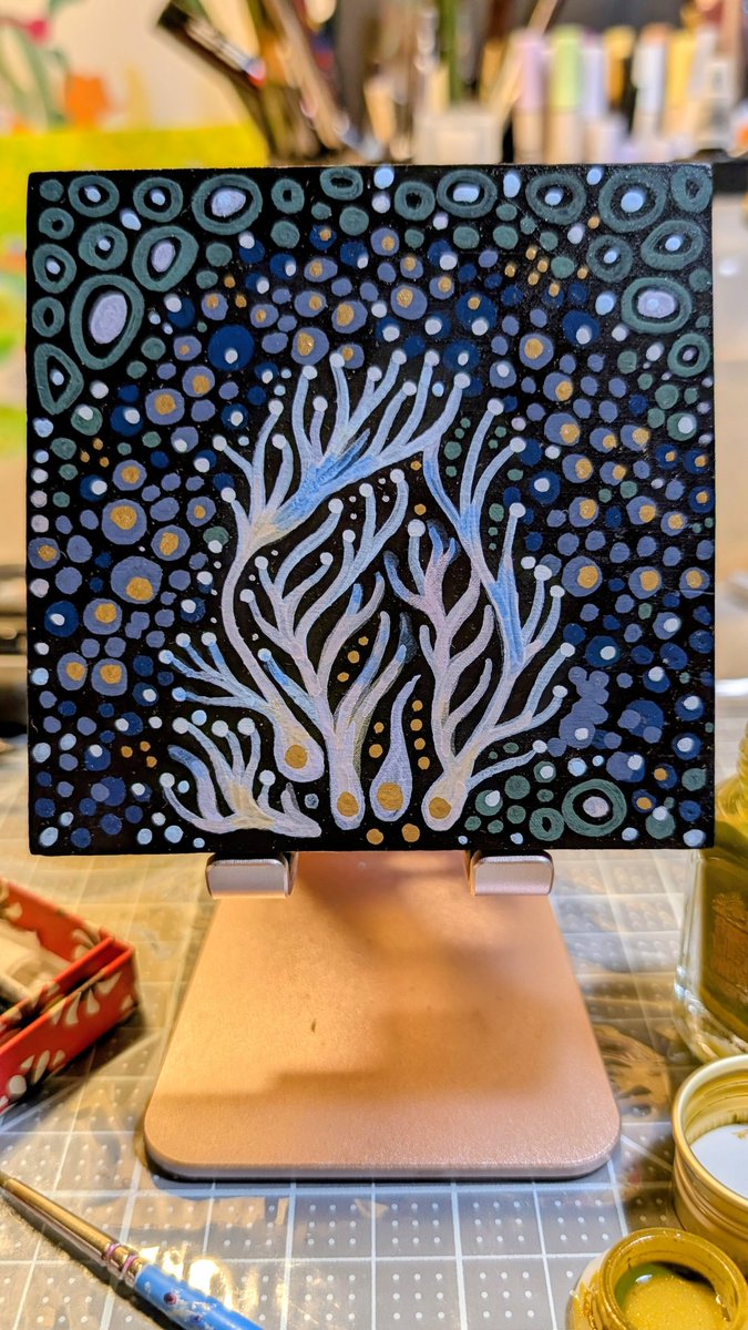 Hello ... Oil paints, pigment and <a href="/FWPStationery/">Ferris Wheel Press</a> inks on wood panel. 🌠
