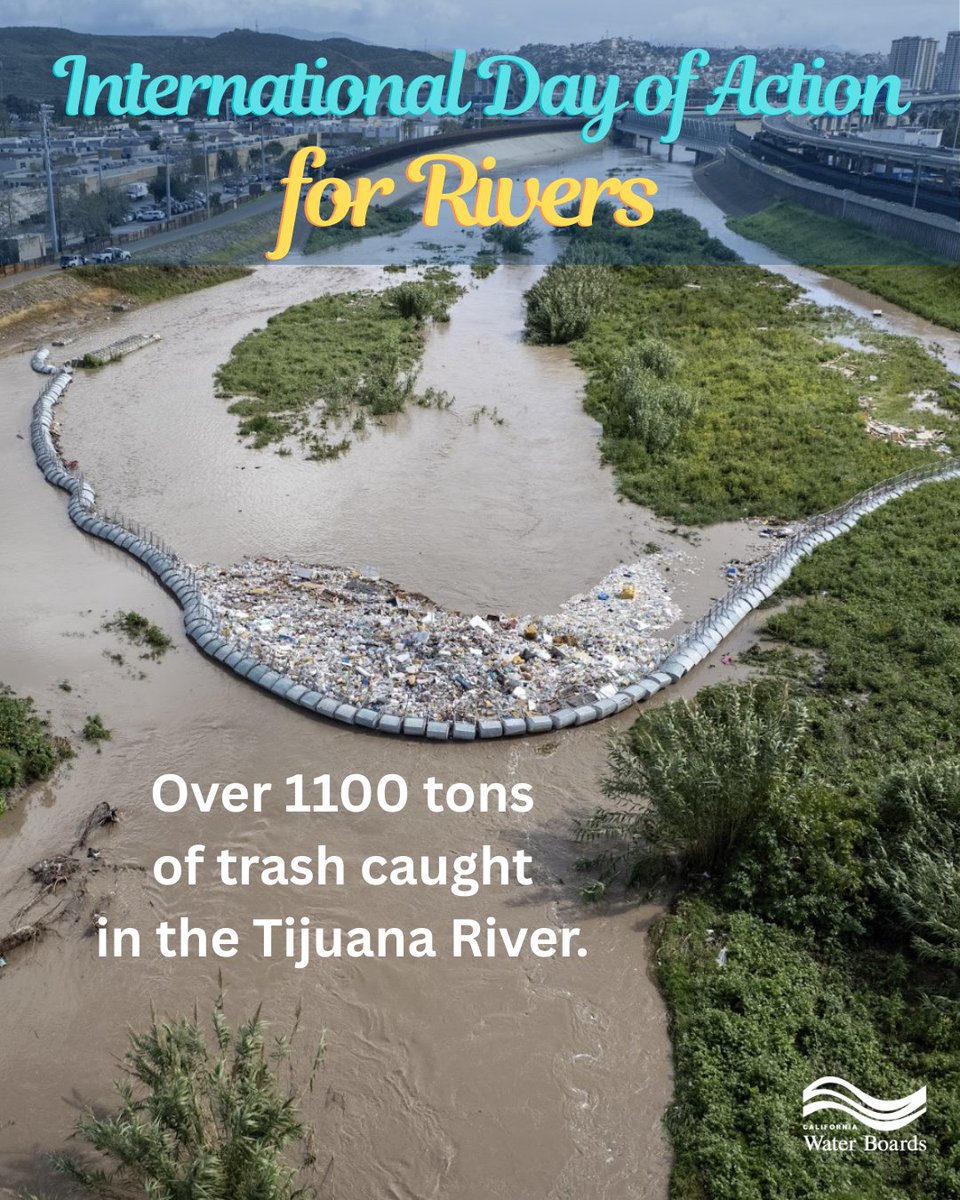 CaWaterBoards's tweet image. Happy International Day of Action for Rivers!

Over 1100 tons of garbage and tires 🛞 were caught by trash catchers and stopped from hitting the Pacific Ocean and San Diego beaches during the last storm.

The trash boom pilot project is working! 💚🌊
#California #plasticpollution