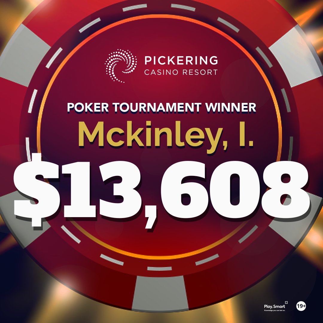 PickeringPoker's tweet photo. Congratulations to our winner of the $575 NLH Bounty Poker Tournament on Thursday, March 12, 2026! 🏆
With 126 Entries 
$50, 400 Prize Pool 
Top 13 payouts 
 
The next Poker Tournament on deck, Tuesday, March 17, 2026, Two $200 Turbo.  Don't miss your chance to shuffle up and deal your way to victory. Visit https://t.co/52PE36NKlB for more details.

19+. If you gamble, PlaySmart.