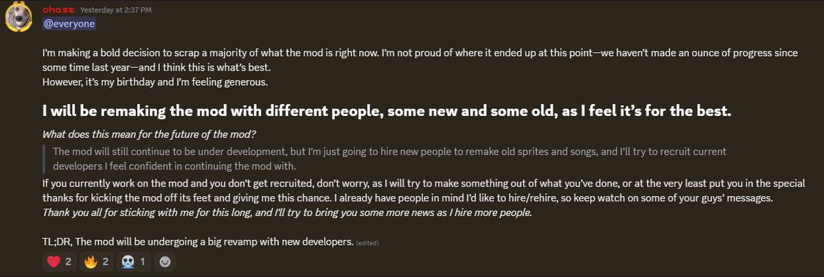 SFOTeam's tweet photo. i lied, mod is getting a big revamp, hopefully it won't halt development (as if it could be halted any more than it already was) https://t.co/EYeqOb9PHy