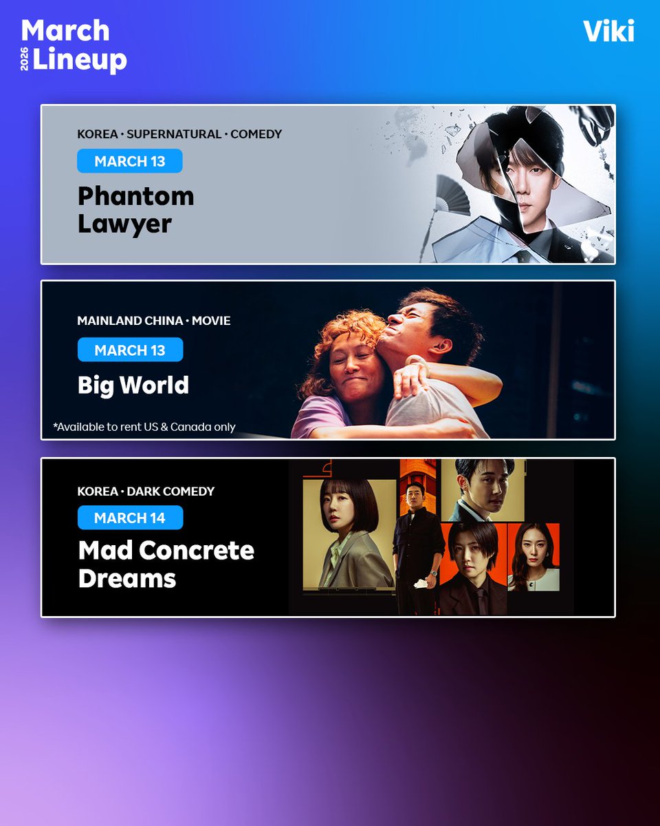 Viki's tweet image. Clear your queue. March brings fresh stories, big moments, and can’t-miss episodes—plus more titles coming soon on #Viki. 🩵🎬