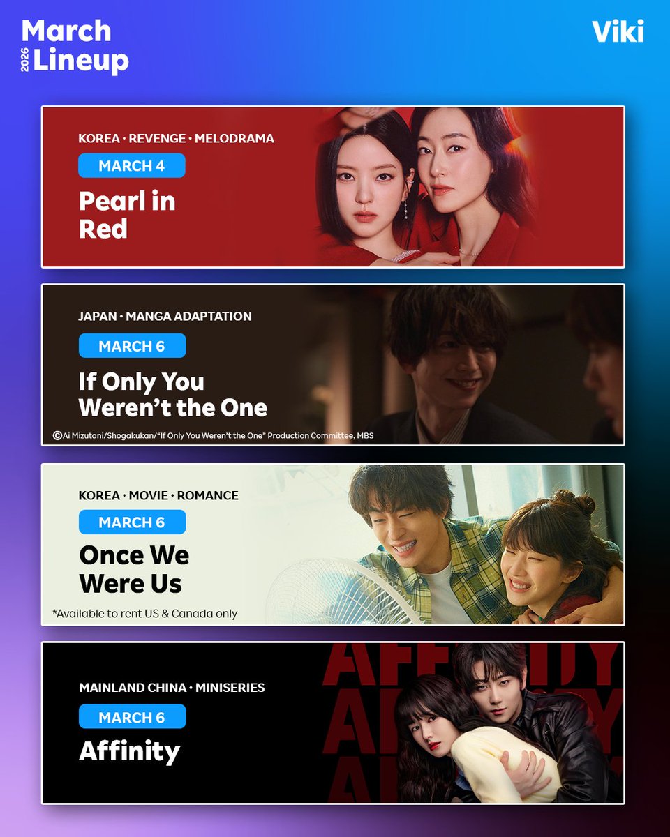 Viki's tweet image. Clear your queue. March brings fresh stories, big moments, and can’t-miss episodes—plus more titles coming soon on #Viki. 🩵🎬