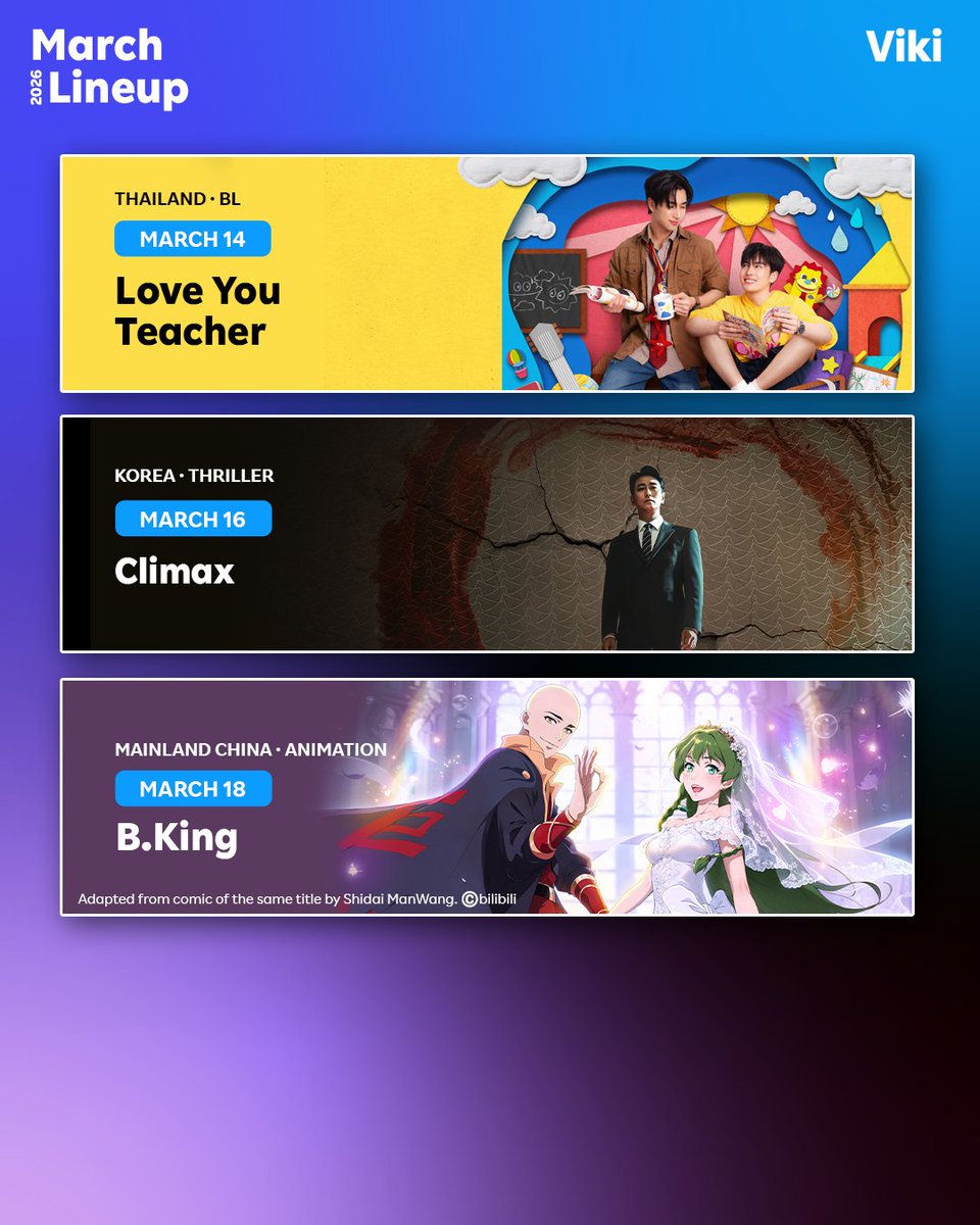 Viki's tweet image. Clear your queue. March brings fresh stories, big moments, and can’t-miss episodes—plus more titles coming soon on #Viki. 🩵🎬