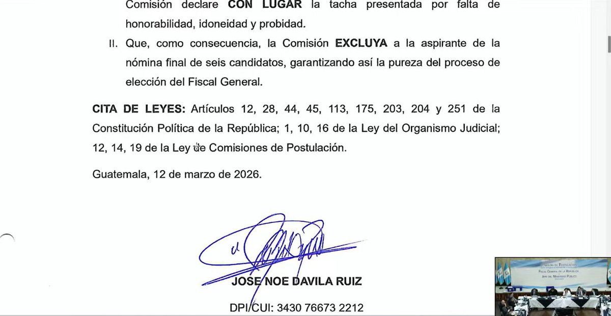 CanalAntigua's tweet photo. ✍️Postuladora para fiscal general sigue analizando las objeciones presentadas en contra de la jefa del MP, Consuelo Porras. 

#Postuladora #MP #Objeciones #ConsueloPorras https://t.co/wnTNmA5p3p