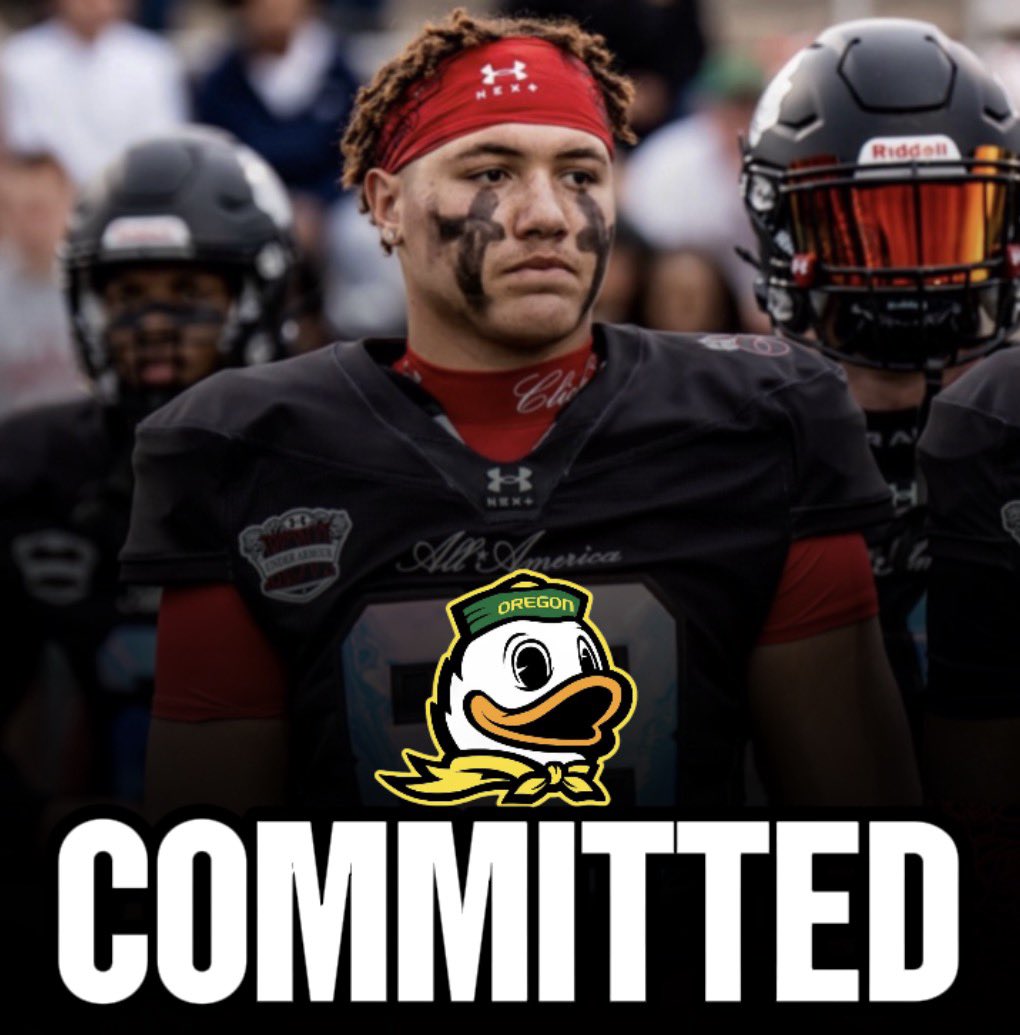 QUAAAACK! 4-Star 2027 EDGE Zane Rowe (<a href="/ZaneRowe0/">Zane Rowe</a>) has committed to Oregon! 🦆 

Listed at 6-4.5, 265, and ranks #93 nationally
