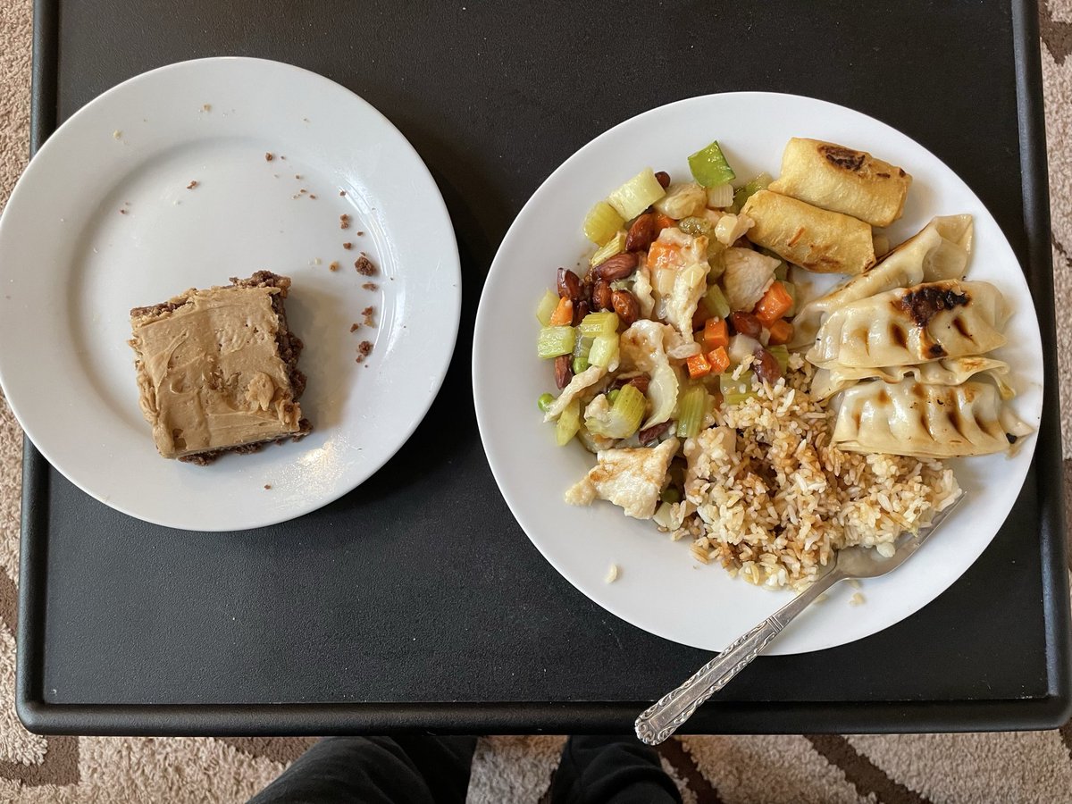 Dinner: take out. Chinese and brownie.