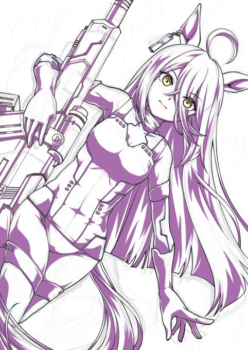 進捗状況:影入れ skebでのご依頼でスクールガールストライカーズの モシュネスーツを着用したマンハッタンカフェを描かせていただいています 影が入りました、ラストスパート入ります