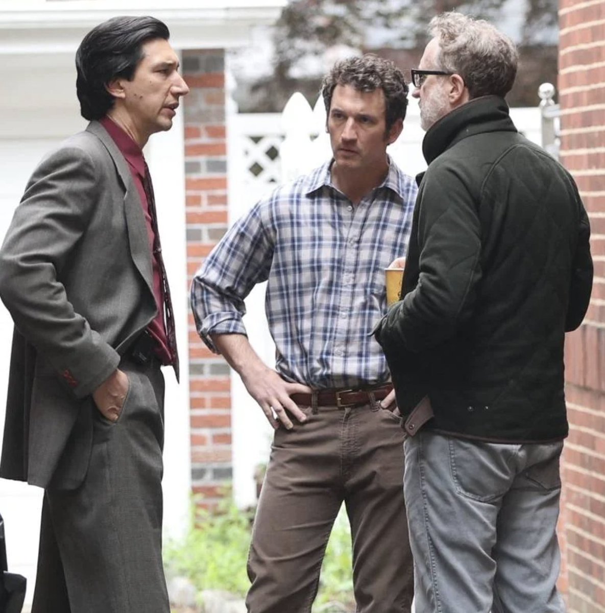 nightwriter22's tweet image. Adam Driver and Miles Teller with director James Gray on the set of their new crime thriller, Paper Tiger. An official release date hasn't been announced yet.