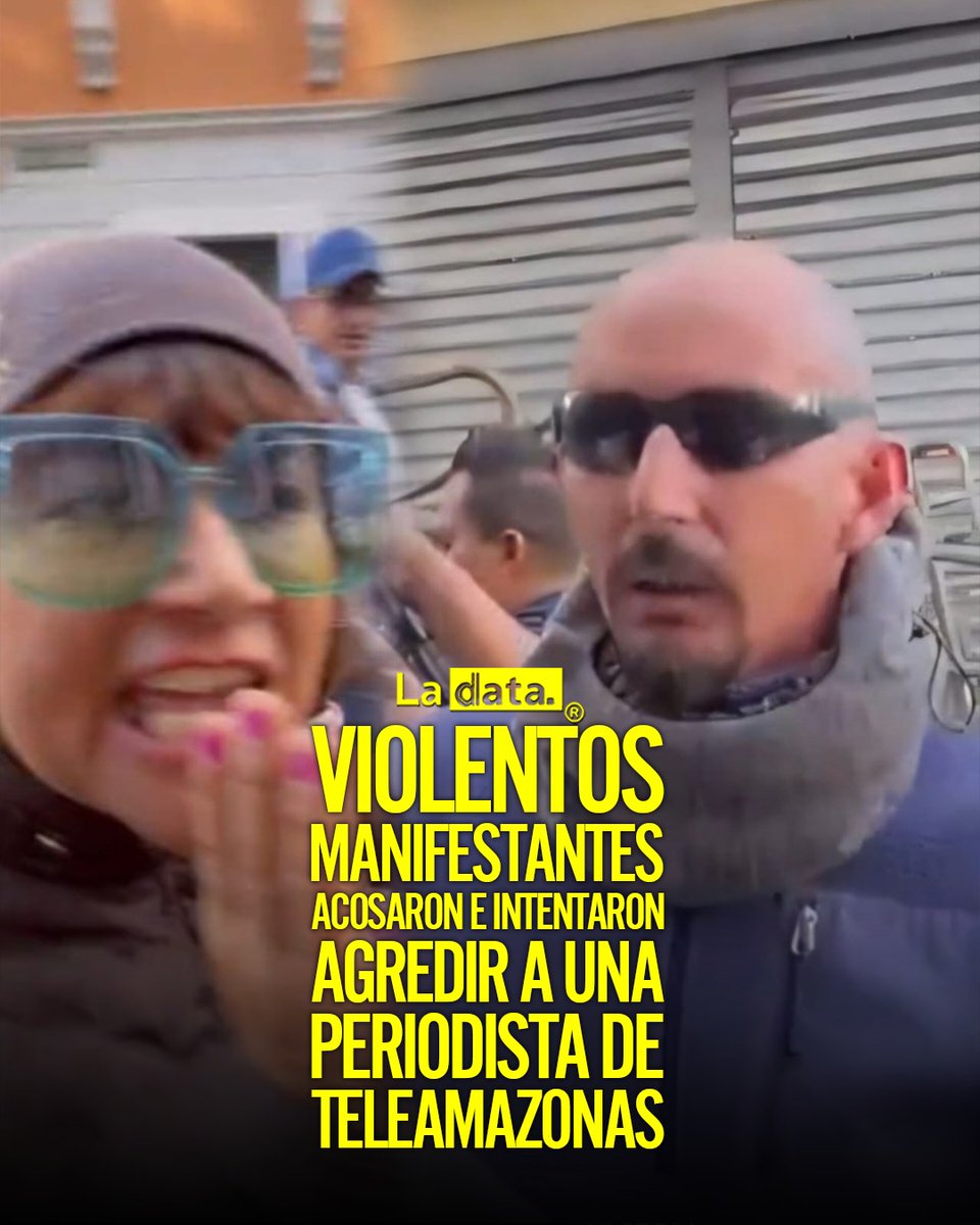 ladataec's tweet photo. #Tendencia Violentos manifestantes acosaron e intentaron agredir a una periodista de Teleamazonas

Un grave acto de intolerancia se registró durante las movilizaciones en el Centro Histórico de Quito. Un violento manifestante acosó e intentó agredir físicamente a un equipo periodístico de Teleamazonas que cumplía con su labor informativa.

En las imágenes captadas, se observa cómo el sujeto persigue de forma intimidante a la reportera y su camarógrafo, lanzando insultos y gestos amenazantes. Los agresores visiblemente alterados, buscaron en repetidas ocasiones interrumpir la transmisión, vulnerando el derecho fundamental a la libertad de prensa y poniendo en riesgo la integridad física de los comunicadores.
Este tipo de hostigamientos reflejan el peligroso entorno que enfrentan los periodistas en contextos de protesta social. 

@ladataecu 👈

#LaData #TendenciaPolítica #LibertadDePrensa #Teleamazonas #Quito