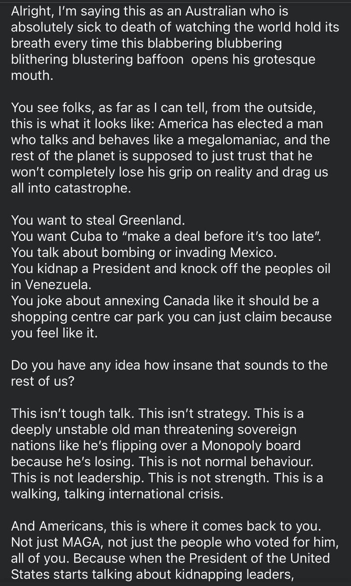 stublack78's tweet photo. I cannot take the credit for writing this, but it is absolutely spot on and needs to be shared far and wide. #TrumpsIranWar #donaldtrump #USA https://t.co/2UkFEPmoeJ