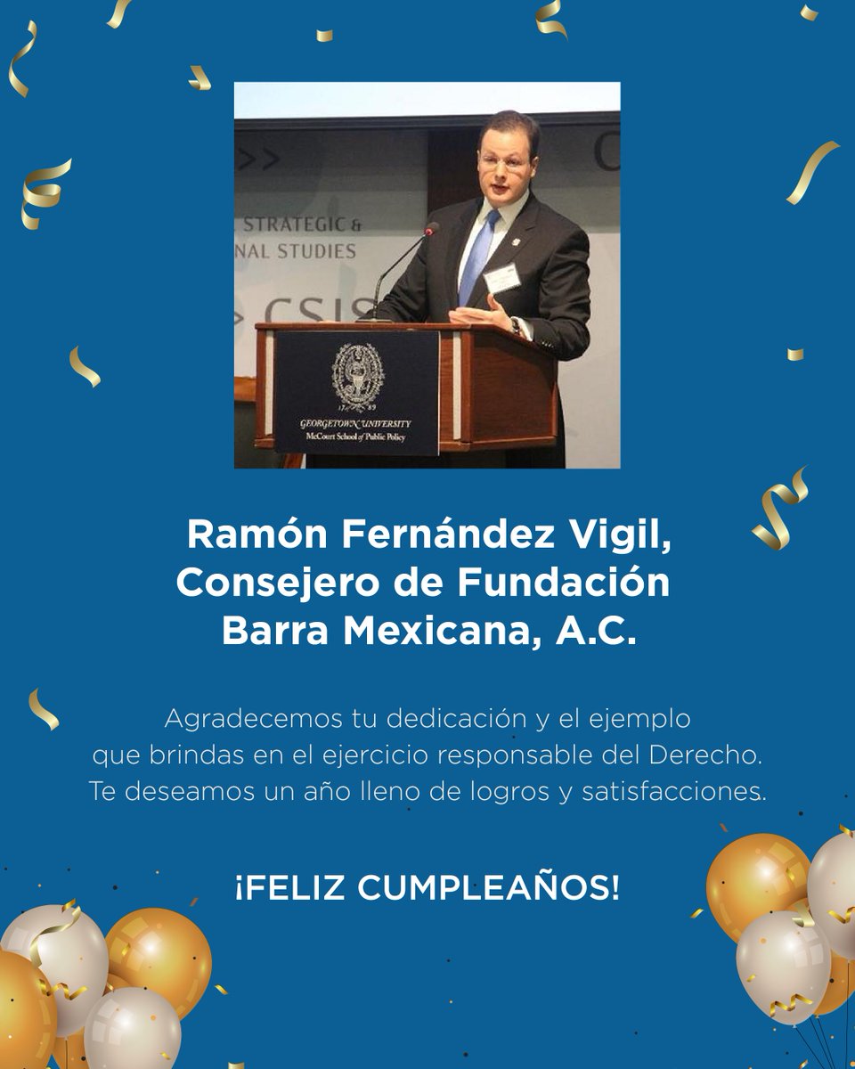 Este día celebramos a nuestro querido consejero Ramón Fernández Vigil, a quien agradecemos su labor y compromiso con la Fundación
Barra Mexicana.

¡Celebra en grande 🎉!