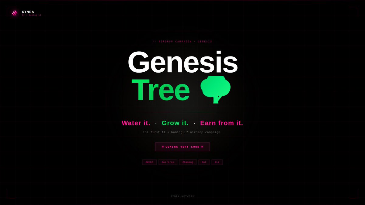 nexianetwork's tweet photo. Genesis Tree 🌳

Water it. Grow it. Earn from it.
The first AI + Gaming L2 airdrop campaign.

Coming very soon. 👀

#Web3 #Airdrop #Gaming #AI #L2 https://t.co/w8FRPY0hxb