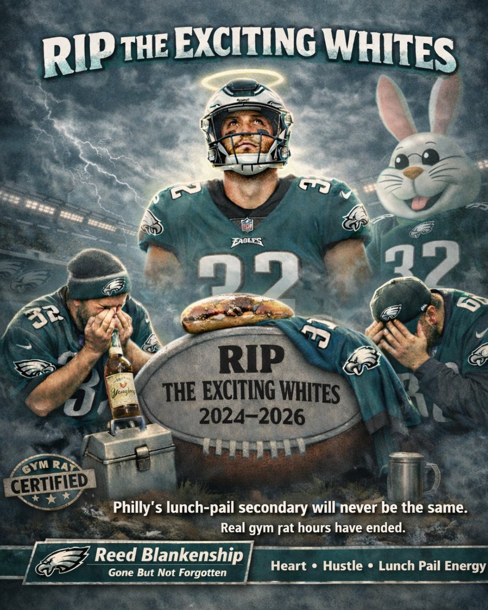 TheStoogeExp's tweet photo. The Exciting Whites are no more....

🦅Reed Blankenship is headed to the Texans, leaving Cooper DeJean as the last Exciting White in Philly.

Meanwhile the Baltimore Ravens slam the briefcase shut and say NO DEAL on Maxx Crosby.

https://t.co/03HEOY8at0
#thestoogeexperience https://t.co/P1VvPutfXn