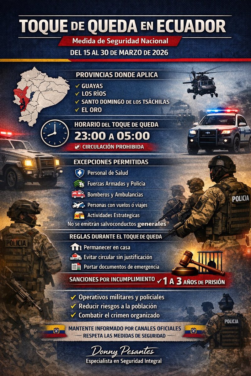 DonnyPesantes's tweet photo. #Urgente 
Medidas De Seguridad Nacional 
#Ecuador #Toquedequeda #Operaciones #Seguridad #Safety #TacticalOperations https://t.co/72bMVqGDyg