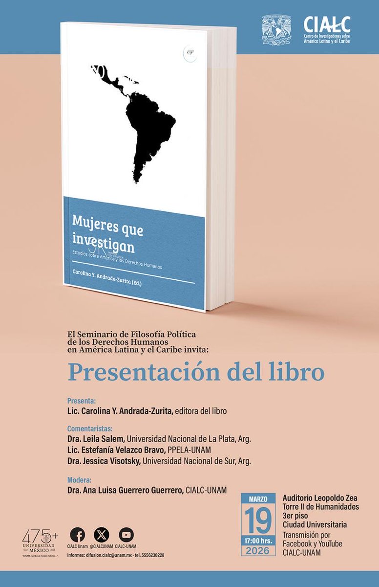 El próximo jueves 19 de marzo a las 17hs Mx. / 20hs Arg. en el marco del Seminario de Filosofía Política de los Derechos Humanos en América Latina y el Caribe de la Universidad Nacional Autónoma de México (UNAM)
#presentacióndelibro #revistapares #redacadémicapares #cialc #unam
