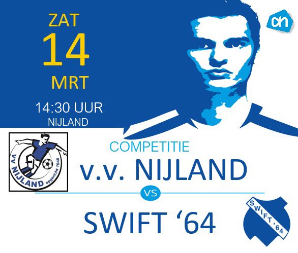 ⚪️⚪️MATCHDAY⚪️⚪️

COMPETITIEWEDSTRIJD:

⚽️ <a href="/vvNijland/">vvNijland</a> - <a href="/Swift64voetbal/">Swift '64 ⚽️</a>
📆 14-03-2026
🕝 14:30
🏟 Sportpark Zweitse Huitema
📍 Nijland