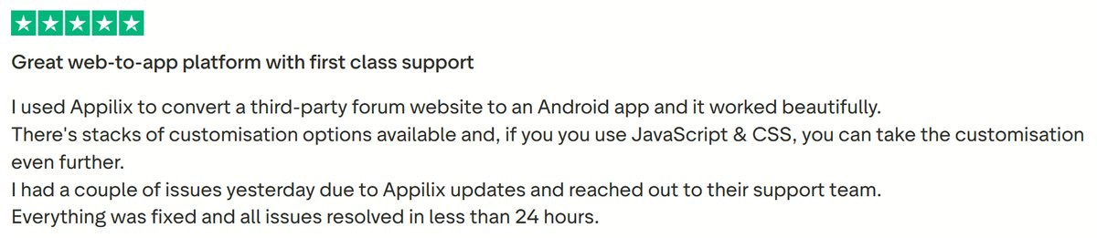 appilix's tweet photo. We’re thrilled! Our customers are showing love for @Appilix on #Trustpilot  From seamless app launches to intuitive #Features, your feedback drives us forward. We build better because of you.
Visit us -- https://t.co/BQj2t3tbSo

#appilix #Trustpilot #CustomerLove #SaaS #webtoapp https://t.co/qaXgcQom8L