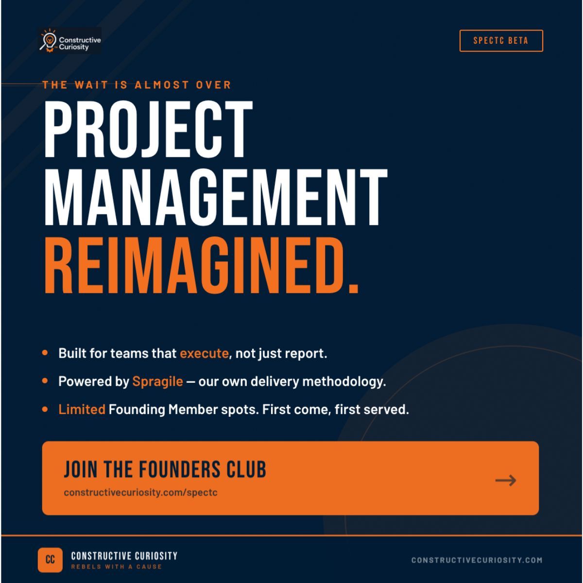 SpragileCC's tweet image. Project management was broken. We built SpectC to fix it.
Beta is open. Founding Member spots are limited.
Lock in your pricing before it's gone.
👉 constructivecuriosity.com/spectc
#SpectC #BetaLaunch #RebelsWithACause