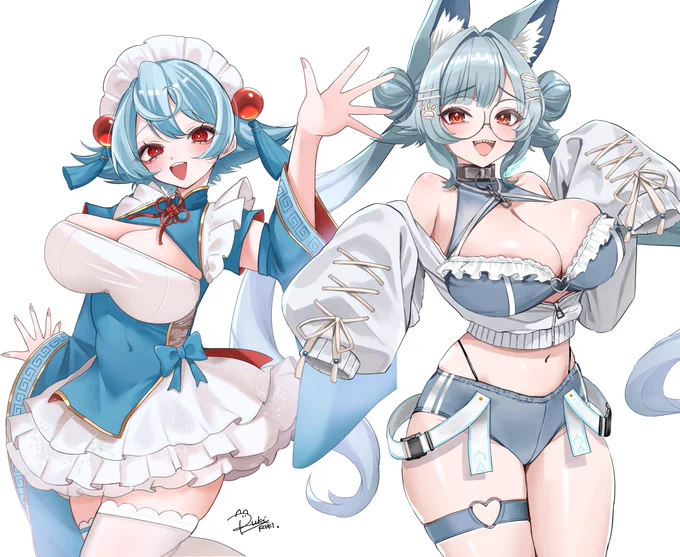 これは先日るき()さんが、ありがたいことにうちのこ描いてくださったので勝手に合わせたお返し絵 (違和感出過ぎない様に気を付けた…つもり…)