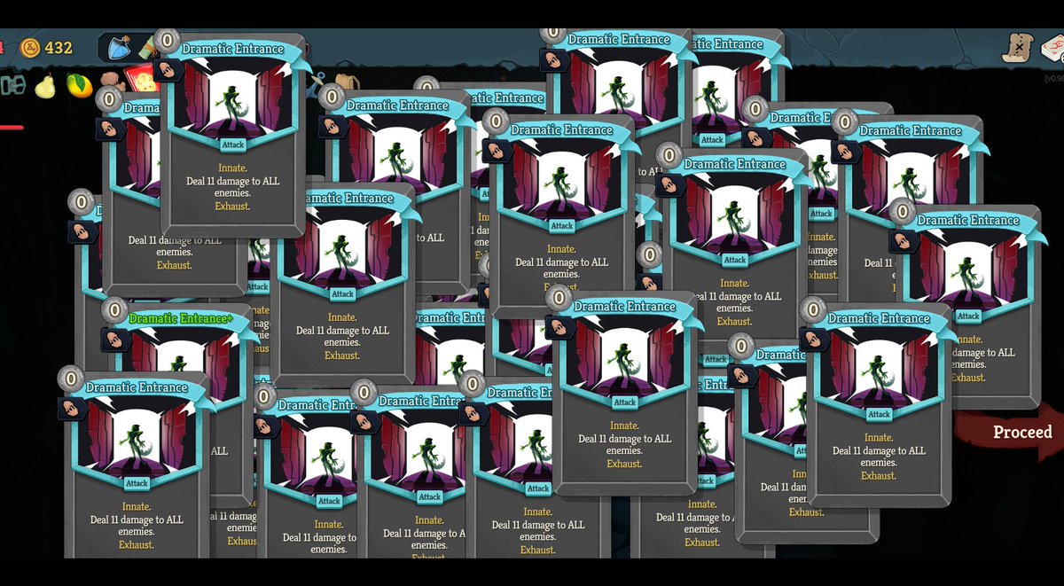 HyperAds224TV's tweet photo. Turns out clone and dramatic entrance is a dumb combo especially when yiu have it before the first boss. Can we get more than 100 deck limit plz it broke at 64 copies @MegaCrit #slaythespire https://t.co/6Fj3KZQ8Bb