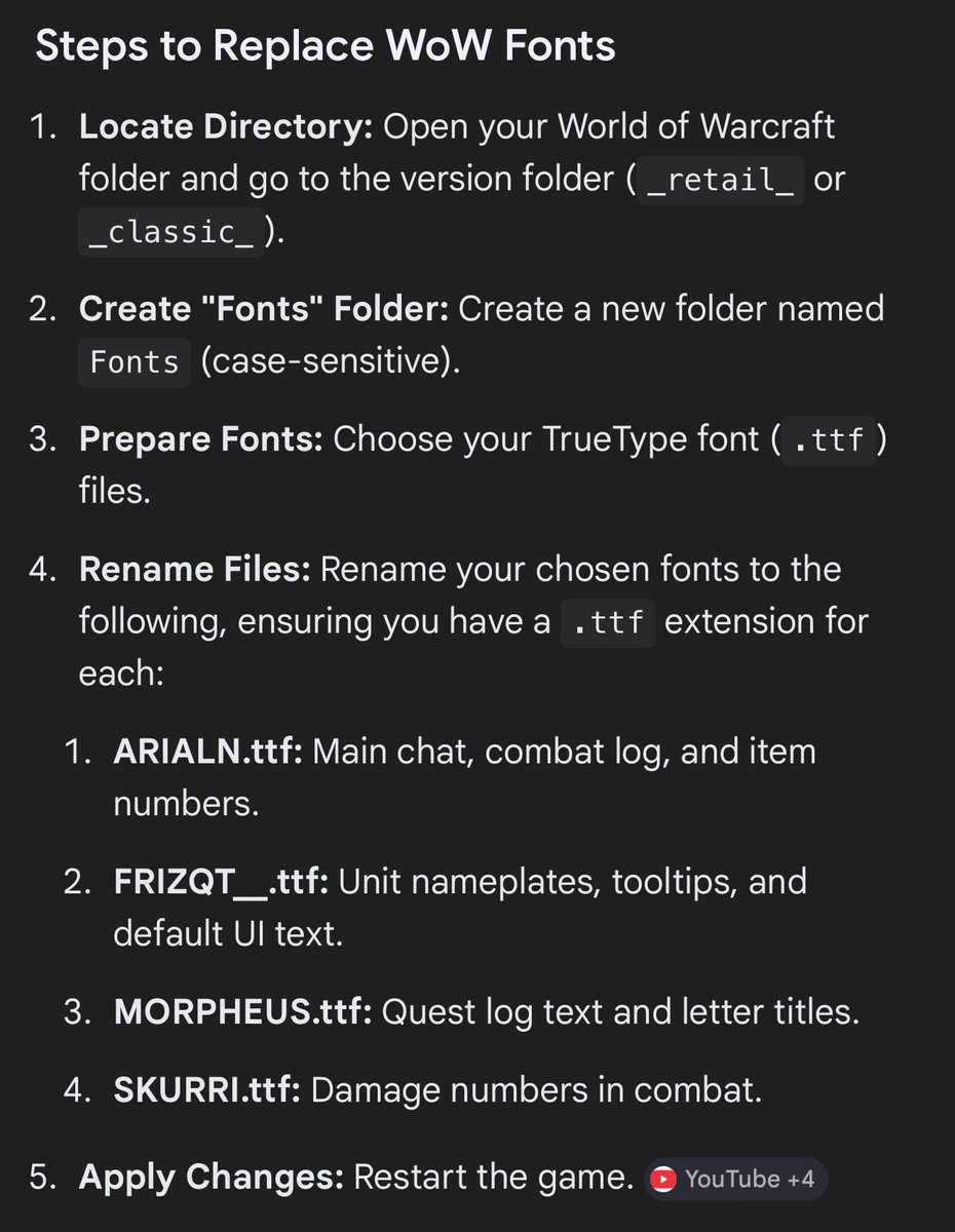 paybaxx's tweet photo. @letmebejake @seerg__ You can just replace the 4 base fonts that wow uses in the root directory - no addon required. Find a download a font you like and then follow the steps. https://t.co/iQNMZXe7nS