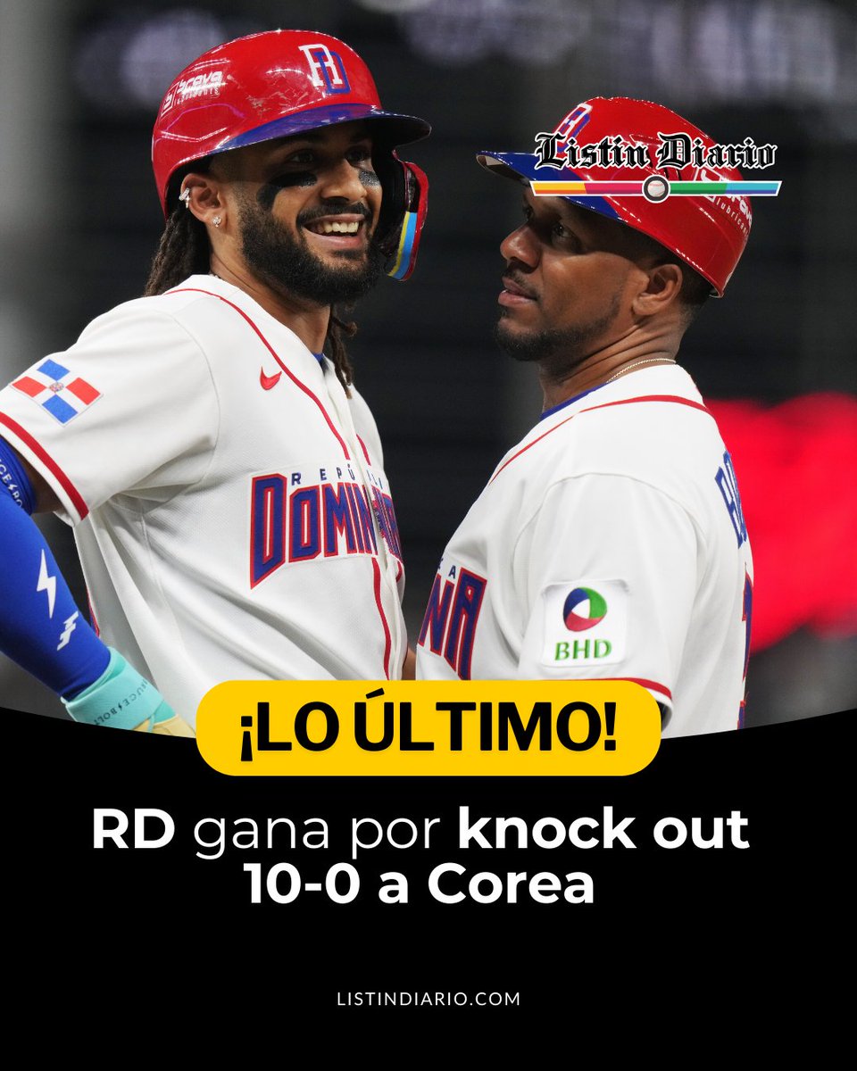 ListinDiario's tweet photo. #LoÚltimoLD | República Dominicana gana por knock out 10-0 a Corea.

#WorldBaseballClassic #ClásicoMundial #ListínDiario https://t.co/T7TQVXQccv