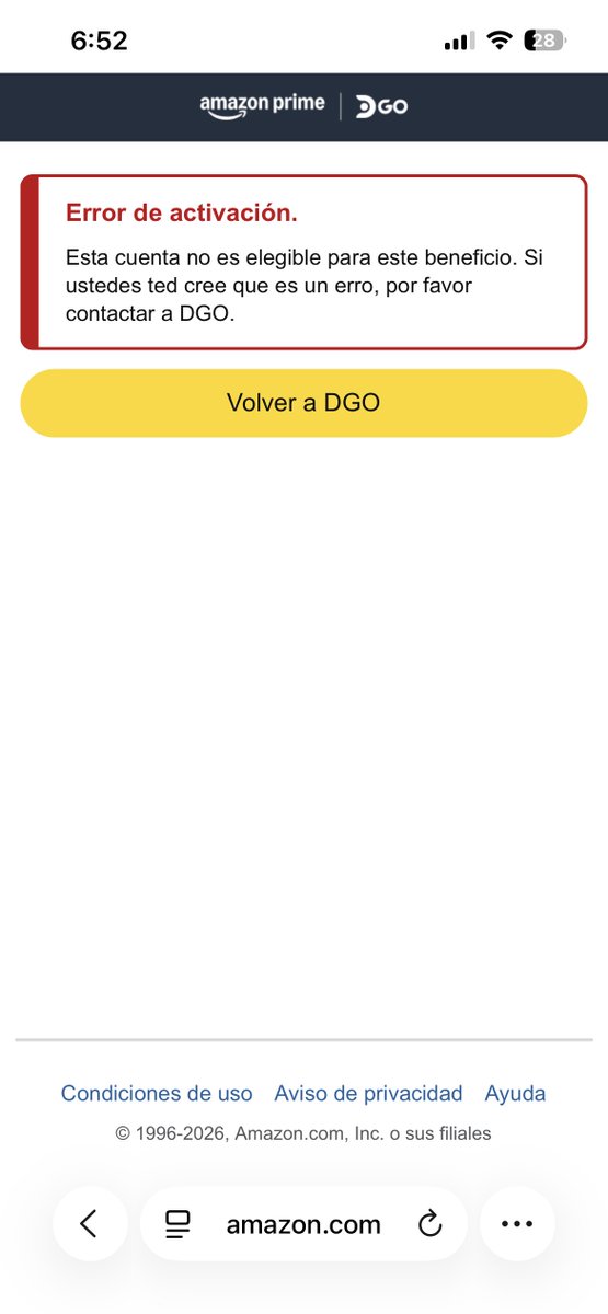 Camoloko's tweet photo. @DGO_Latam he adquirido el plan que incluye Amazon Prime y su servicio de autenticación no me permite acceder porque no renové el mes pasado. Esto es publicidad engañosa y me están bloqueado lo que pagué ya a ustedes. Amazon me dice que es DGO quien debe solucionarme https://t.co/q1nSnAuEN3