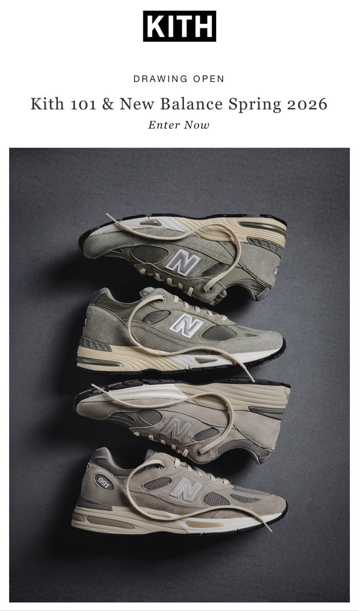 Mitsu_Aizawa's tweet image. KithとNew Balanceは、最新のコラボレーションとして「Made in UK 991v1」と「991v2」の2つのシルエットを発表。

Kith 101 Spring 2026コレクションに合わせてデザインされた
「Vetiver」と「Moonrock」のカラーウェイがスタンバイ。

メンズおよびウィメンズサイズで展開。

抽選Kith App 限定受付中