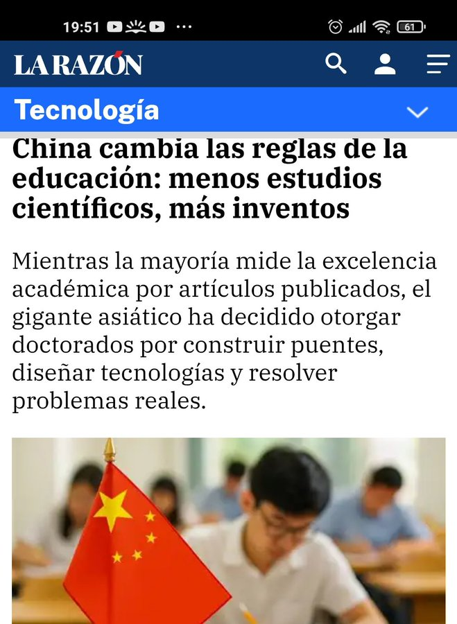 Ser doctor será algo diferente en China que ha creado un puente entre academia y innovación 
El nuevo enfoque chino pone énfasis en la creación de soluciones y desarrollos tecnológicos directamente aplicables, tales como prototipos, técnicas industriales larazon.es/tecnologia/chi…